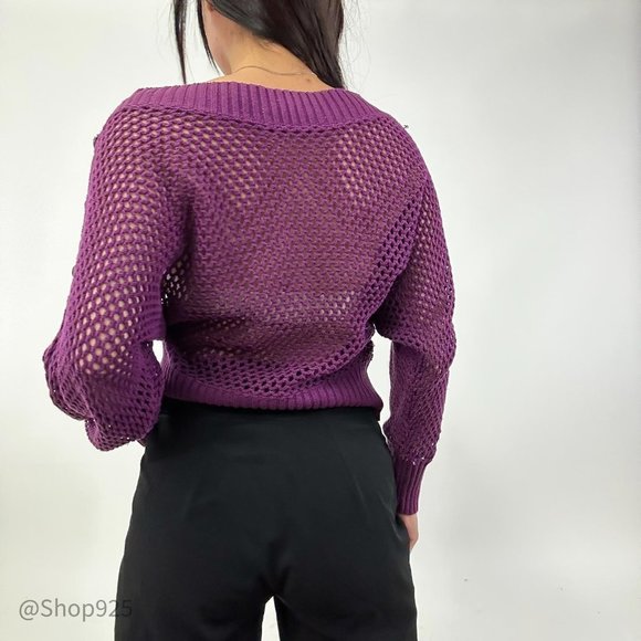 Purple Wide Mesh Long sleeve sweater with button sleeves - Picture 3 of 4